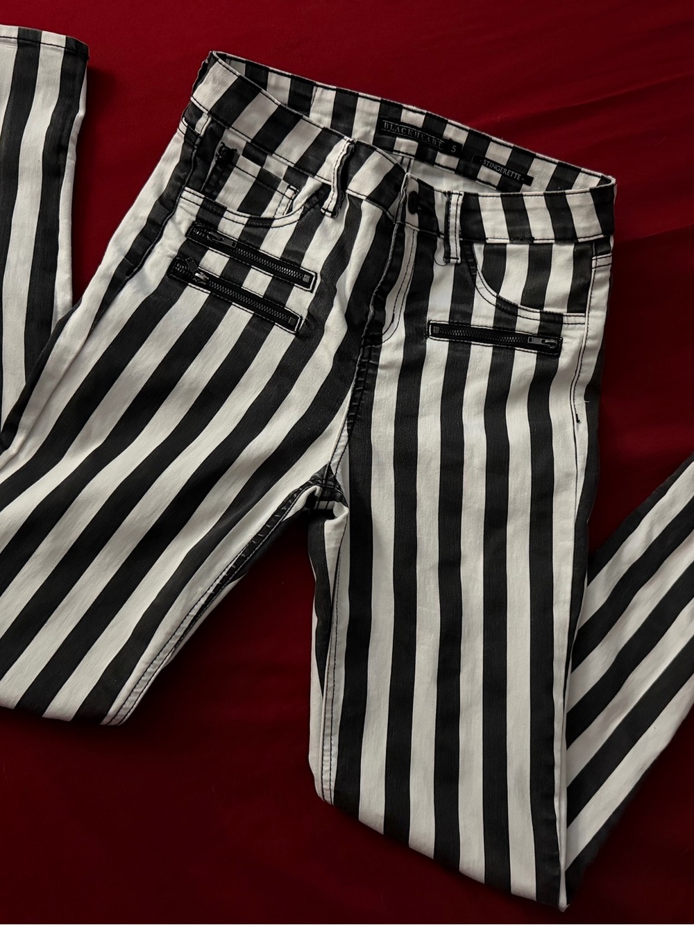 Hot Topic Black and White Striped Skinny Jeans
